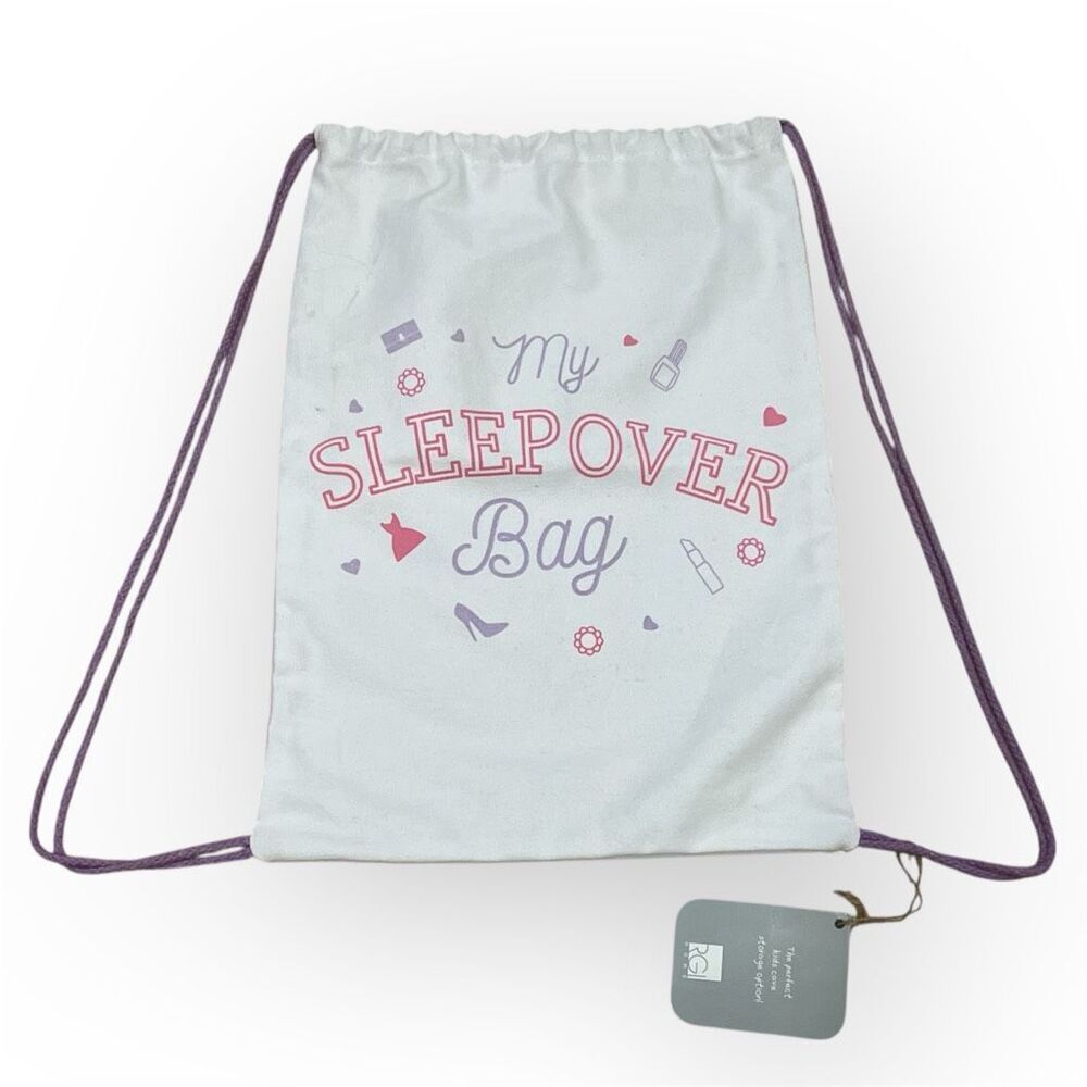 RGI Home, My Sleepover Bag, Girl’s White Drawstring Bag Pink & Purple NWT *FLAW*